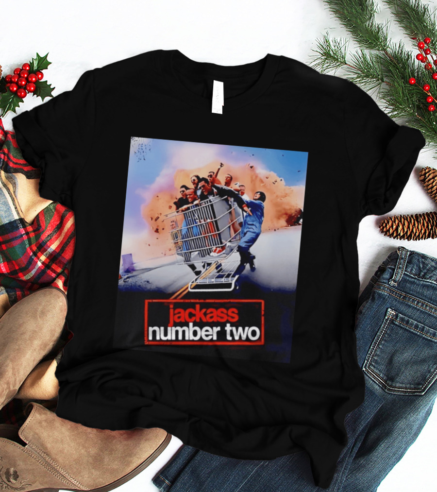 Jackass Number Two Movie Cast In Shopping Cart Action Scene Explosion T-Shirt