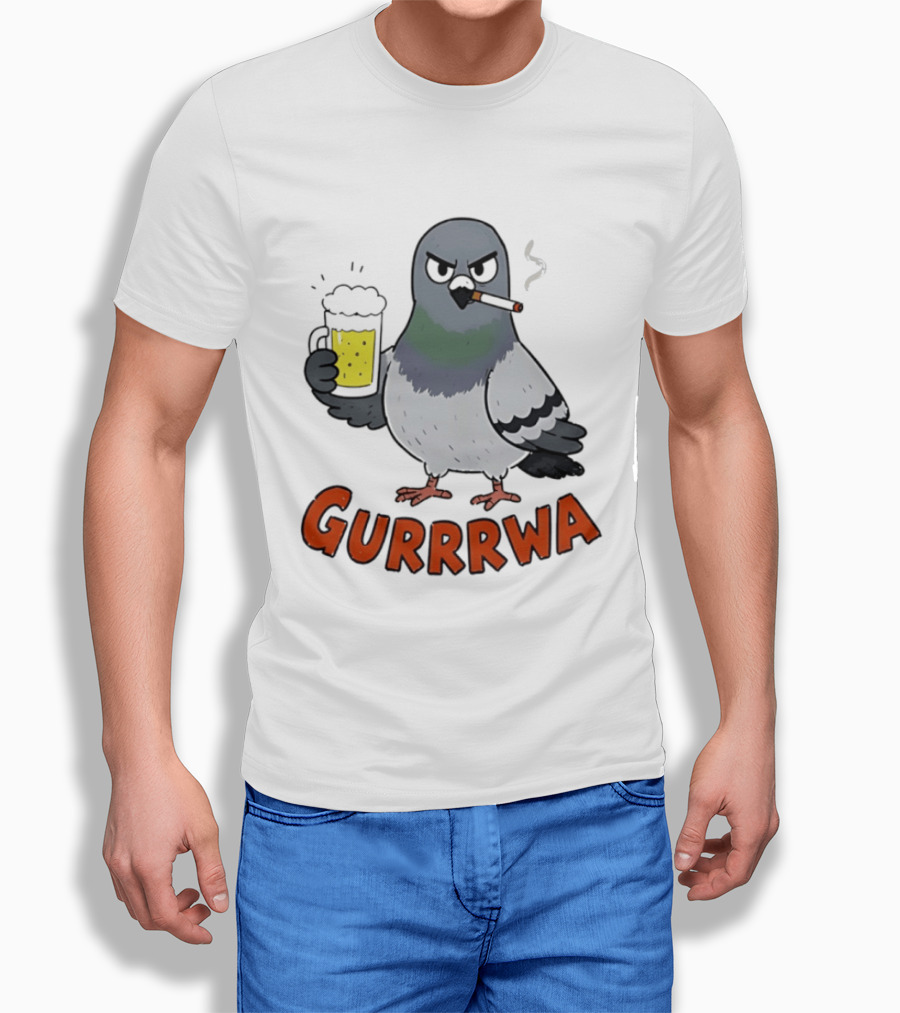 Angry Pigeon GURRRWA Beer And Cigarette Humor T-Shirt