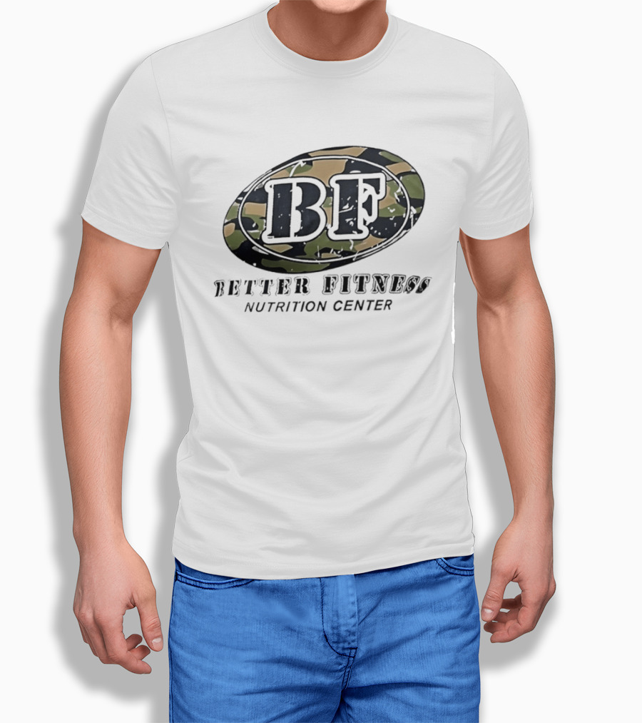 Camouflage BF Emblem Better Fitness Nutrition Center T-Shirt