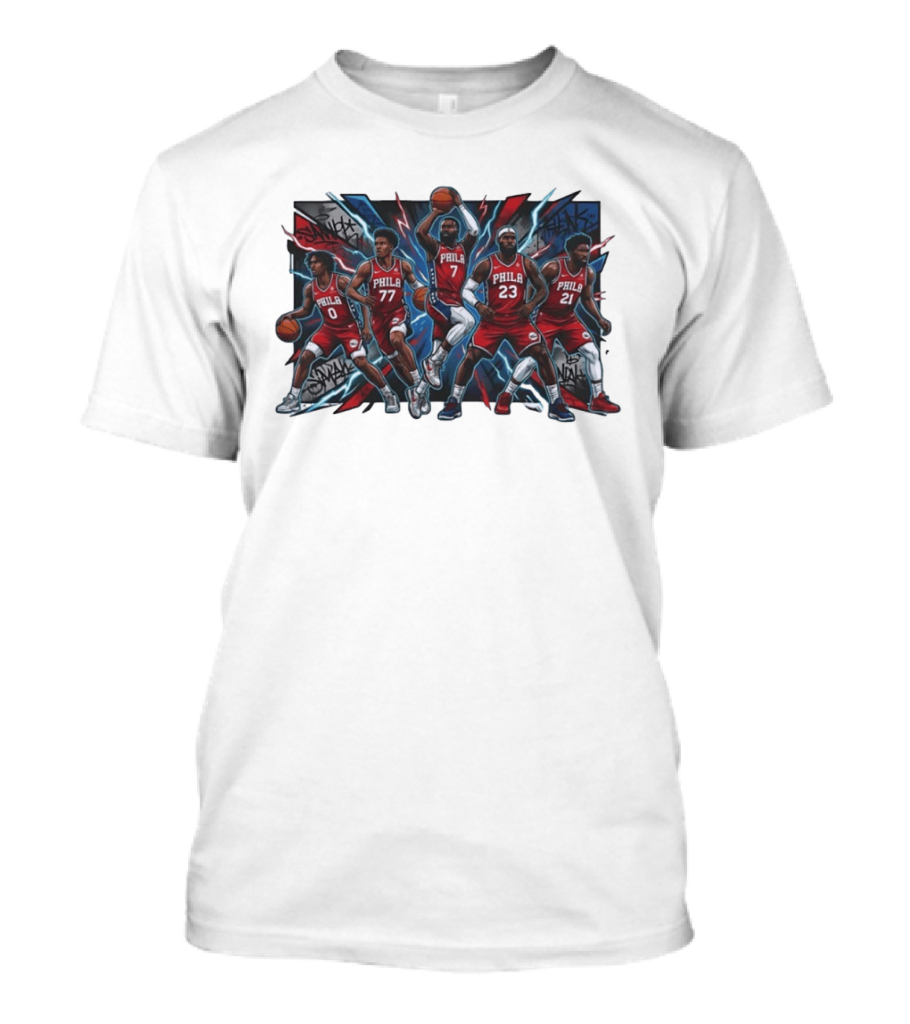 Philadelphia 76ers Players 0 77 7 23 21 Phila Red Jersey Team Slam Dunk Street T-Shirt