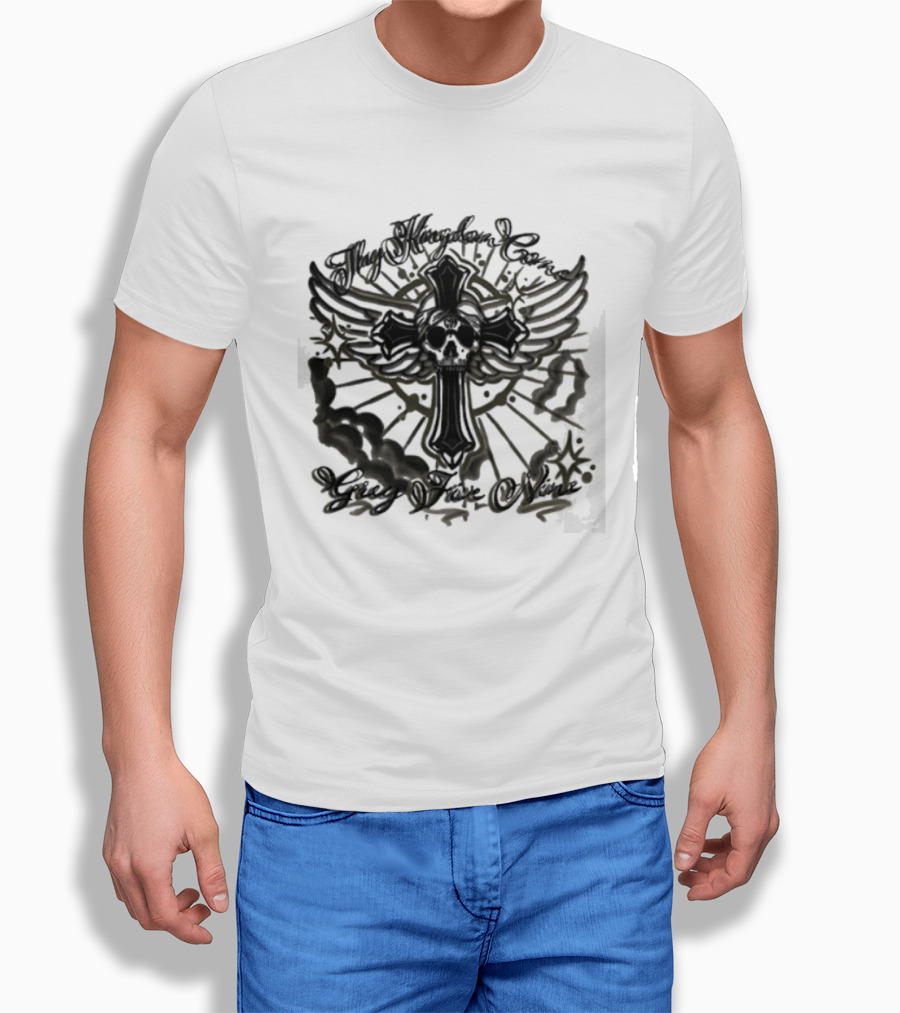Thy Kingdom Come Skull Grey Five Nine Cross Wings T-Shirt