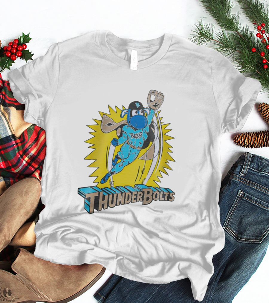 ThunderBolts Superhero Mascot Baseball Catcher T-Shirt