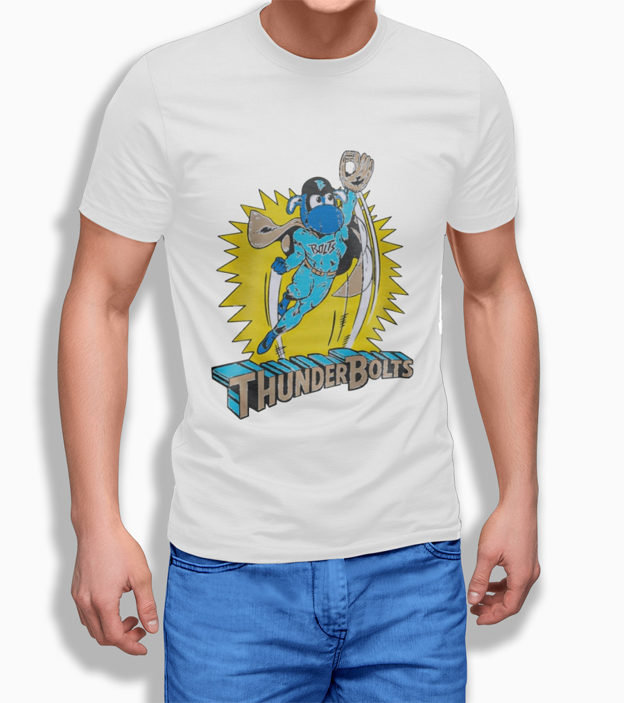 ThunderBolts Superhero Mascot Baseball Catcher T-Shirt