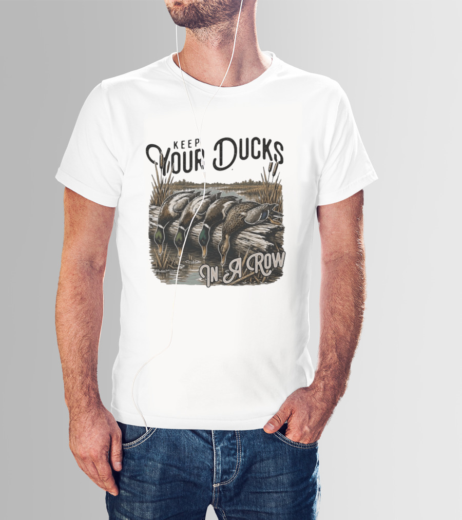 Keep Your Ducks In A Row Duck Hunting Scene T-Shirt