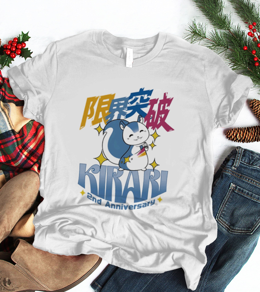 Kirari 2nd Anniversary Genkai Toppa Anime Celebration With Cute Character And Sparkles T-Shirt