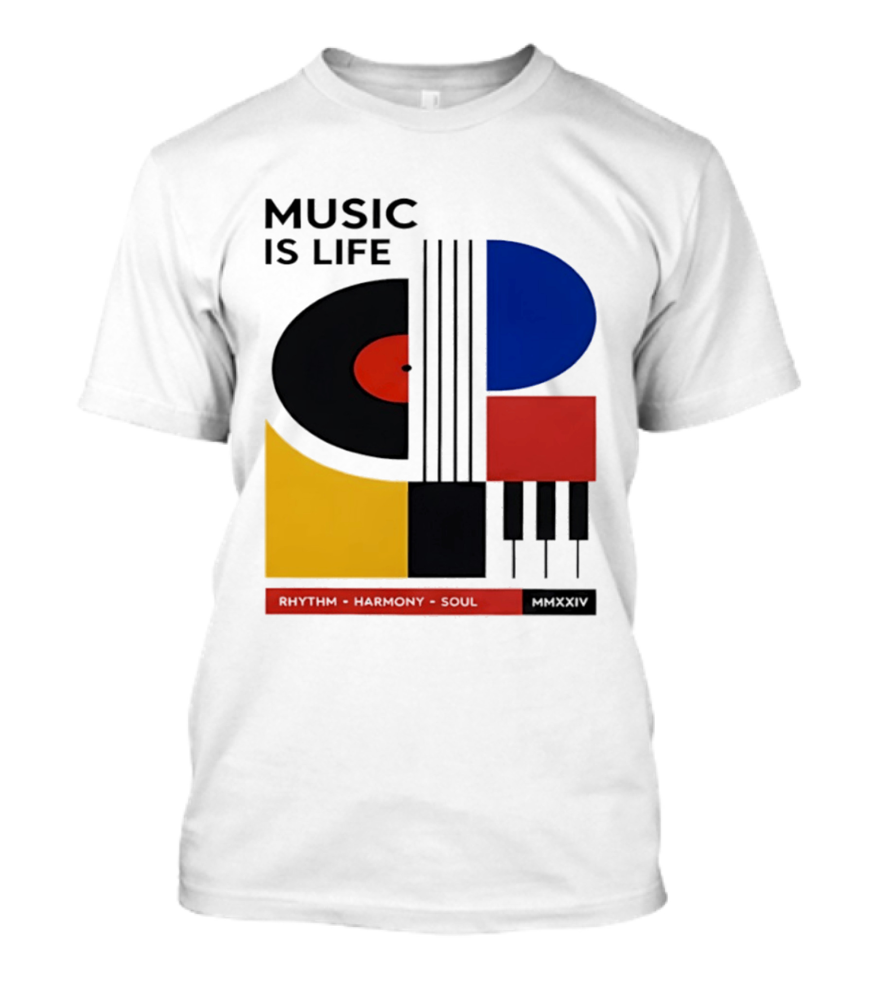 Music Is Life MMXXIV Rhythm Harmony Soul Vinyl Piano Abstract T-Shirt