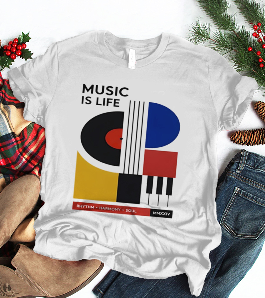 Music Is Life MMXXIV Rhythm Harmony Soul Vinyl Piano Abstract T-Shirt