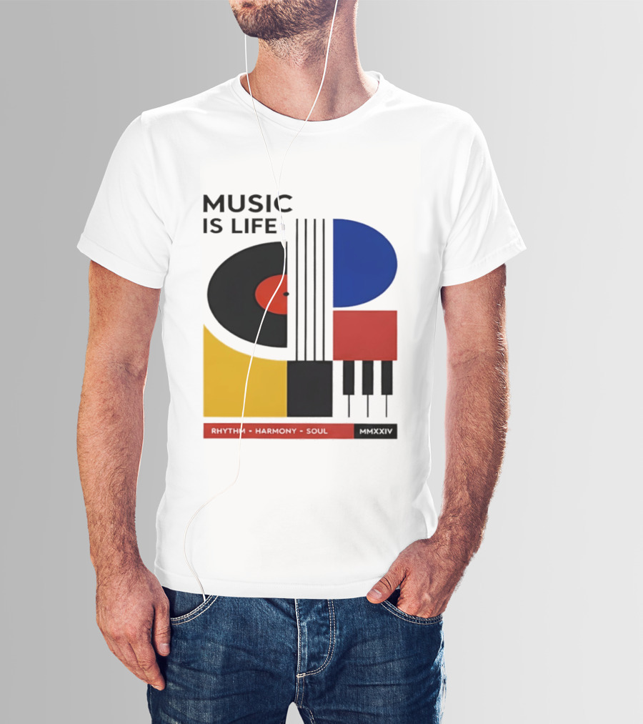 Music Is Life MMXXIV Rhythm Harmony Soul Vinyl Piano Abstract T-Shirt