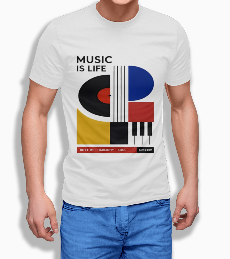 Music Is Life MMXXIV Rhythm Harmony Soul Vinyl Piano Abstract T-Shirt
