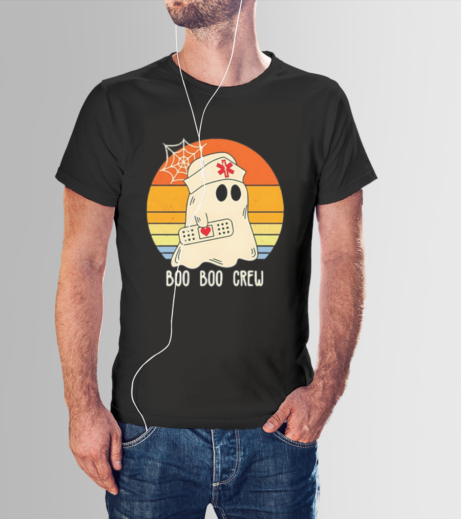 Boo Boo Crew Ghost Nurse Halloween Bandage Heart Spiderweb T-Shirt