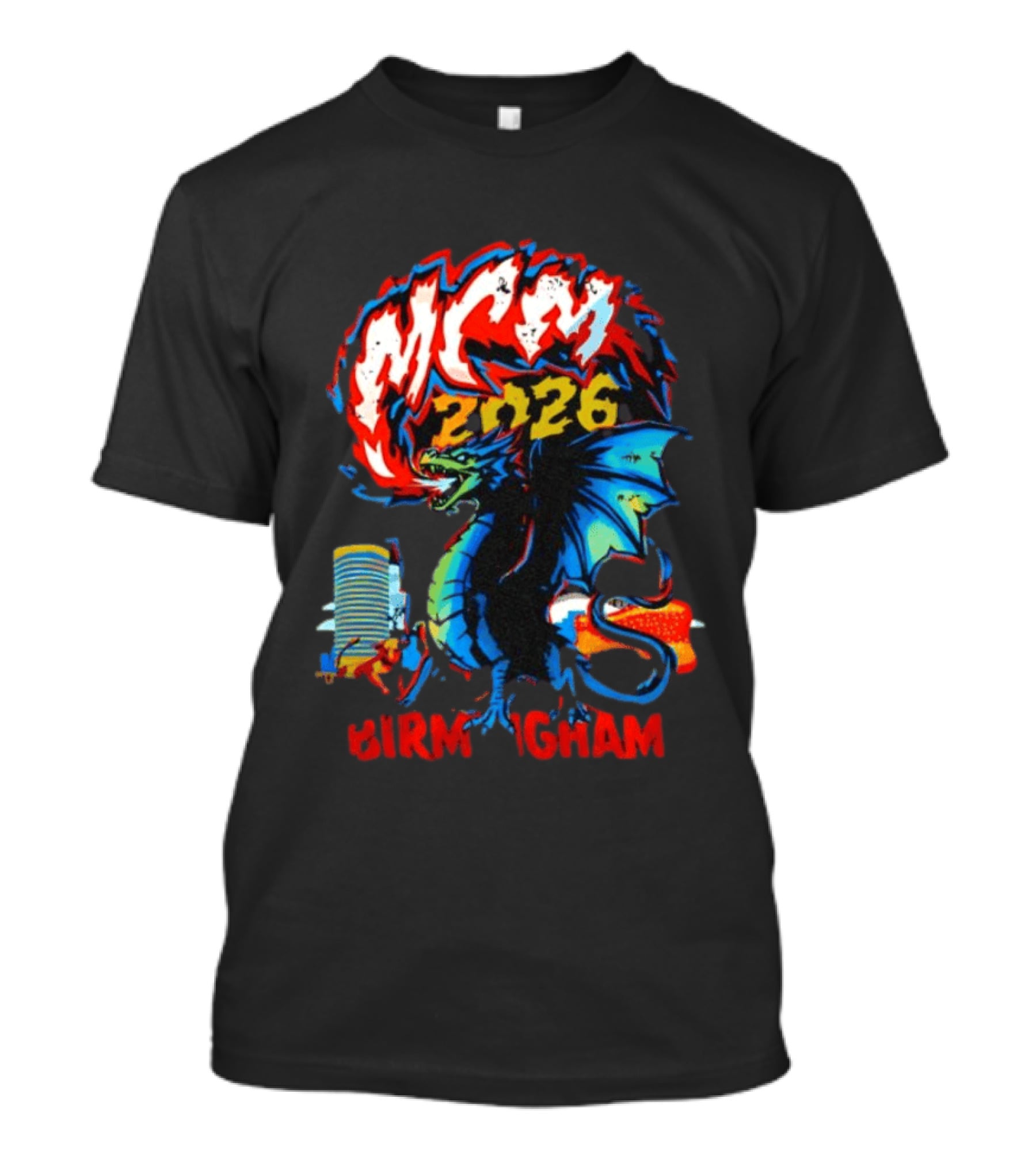 MCM 2026 Birmingham Dragon Fire Skyline Bull Event Souvenir T-Shirt