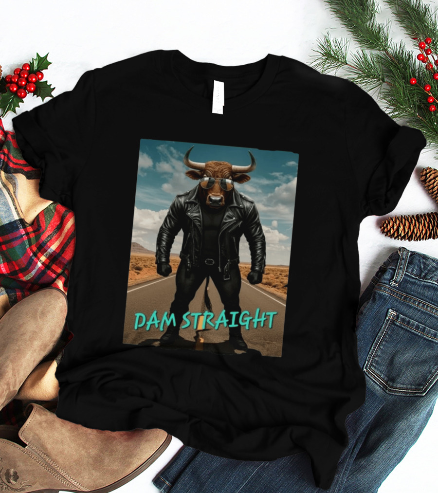 Dam Straight Charging Bull In Basquiat Style With Leather Jacket T-Shirt