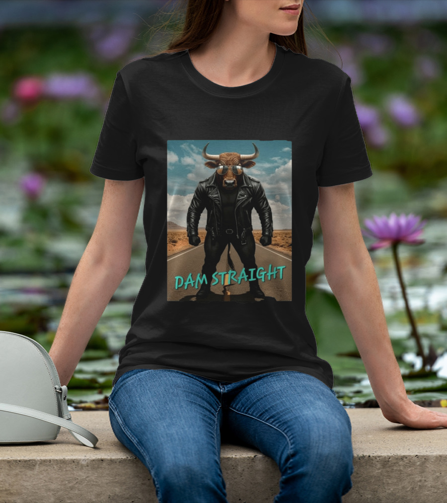 Dam Straight Charging Bull In Basquiat Style With Leather Jacket T-Shirt