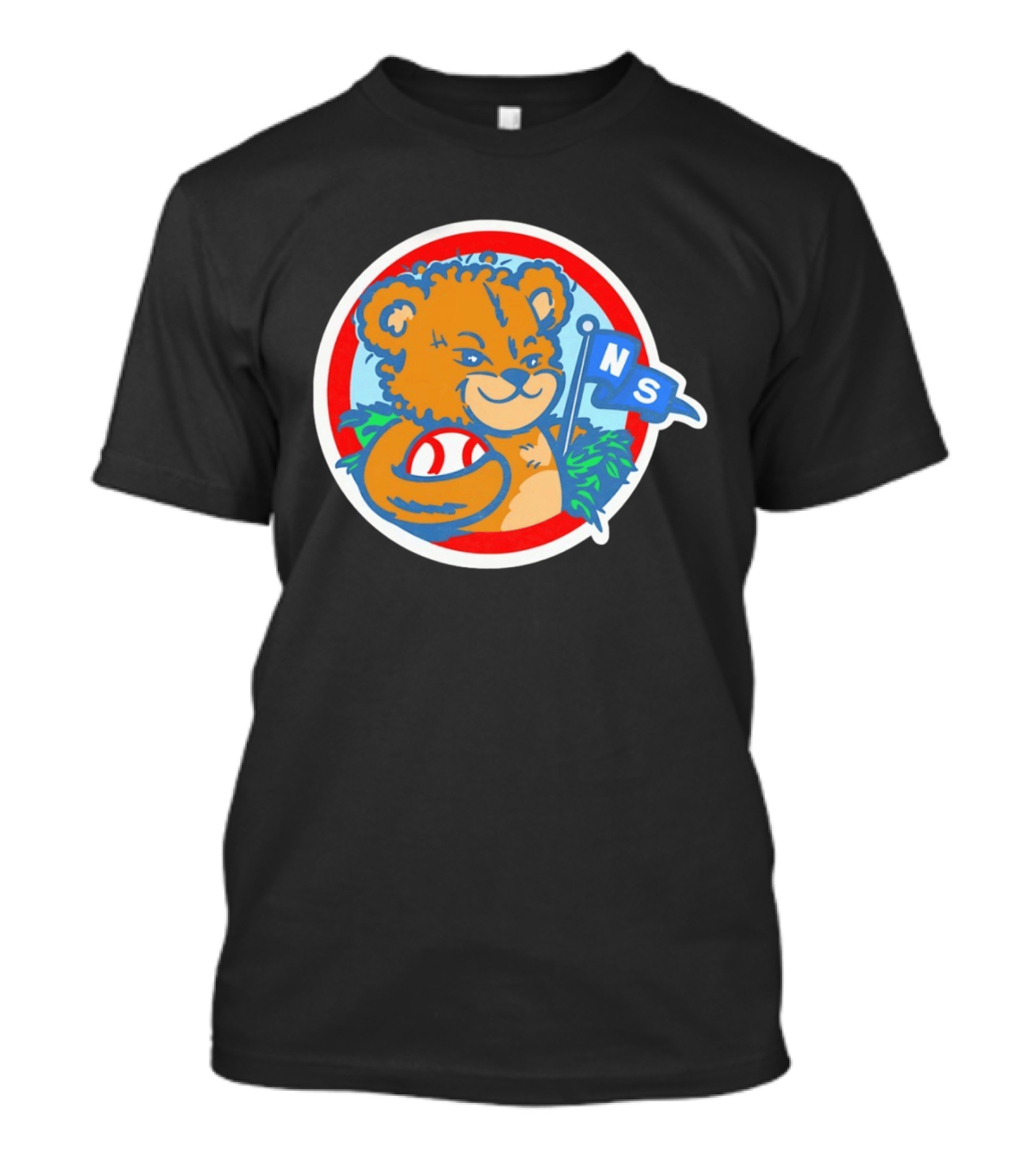 Teddy Bear Holding Baseball NS Pennant Circle T-Shirt