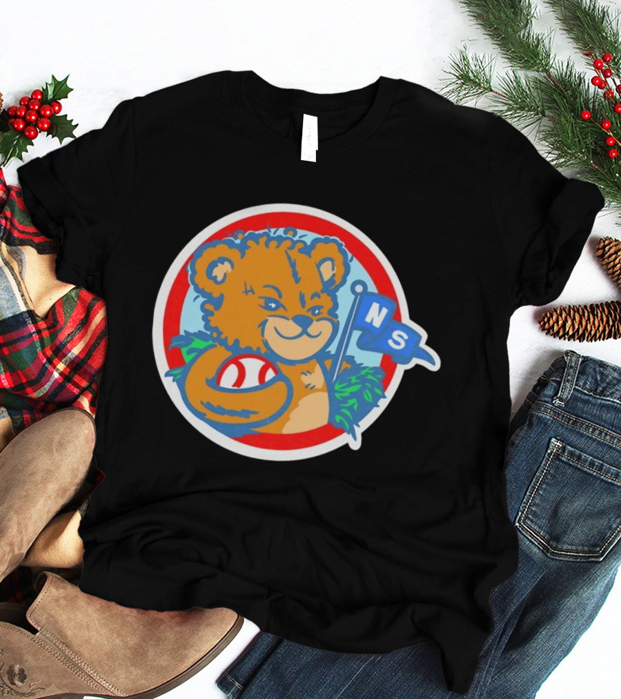 Teddy Bear Holding Baseball NS Pennant Circle T-Shirt