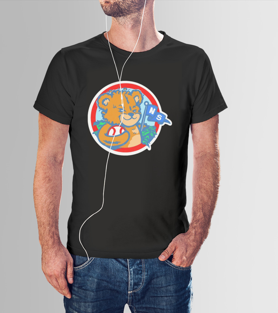 Teddy Bear Holding Baseball NS Pennant Circle T-Shirt