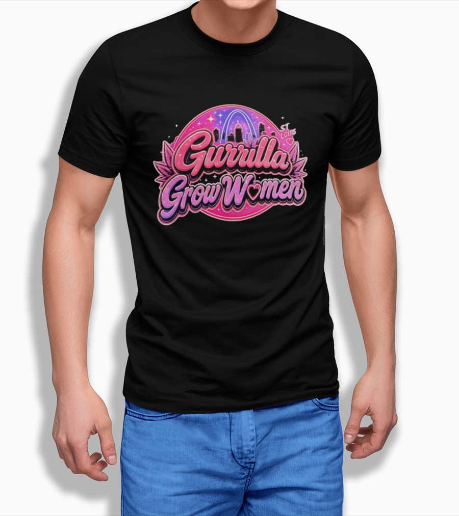 Gurrilla Grow Women St Louis Cannabis Cityscape Pink Sky Arch T-Shirt