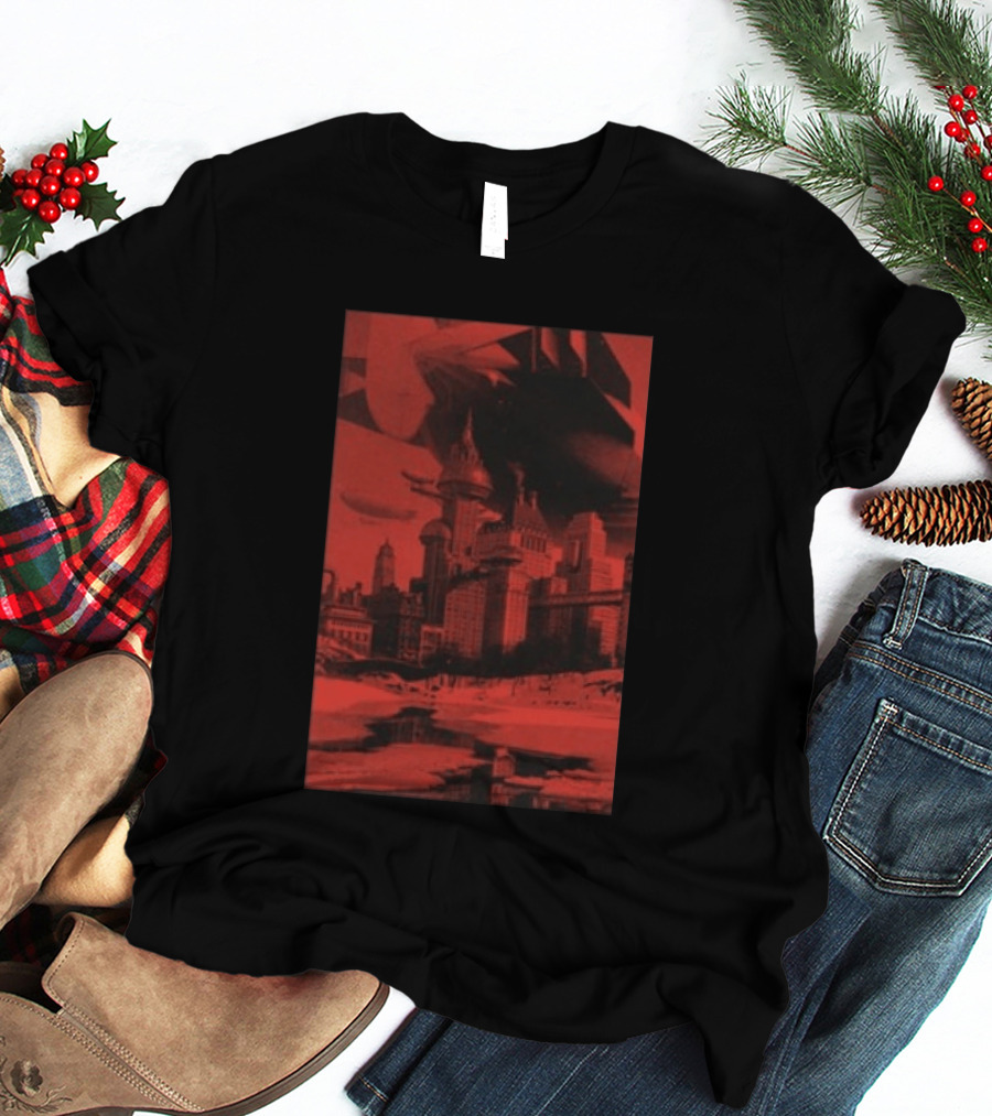 The Barbarians Of California Megatons Pull Retro Futuristic Cityscape Airships T-Shirt