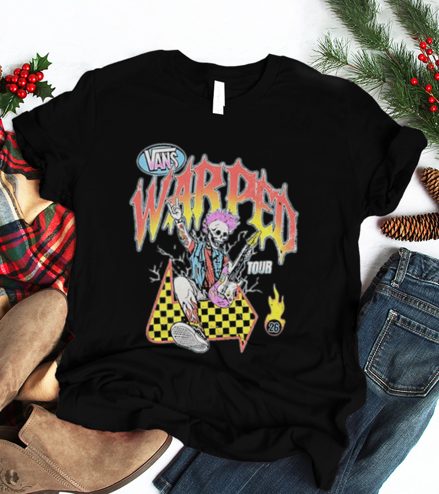 Vans Warped Tour 2026 Punk Rock Skeleton Guitarist With Colorful Mohawk T-Shirt