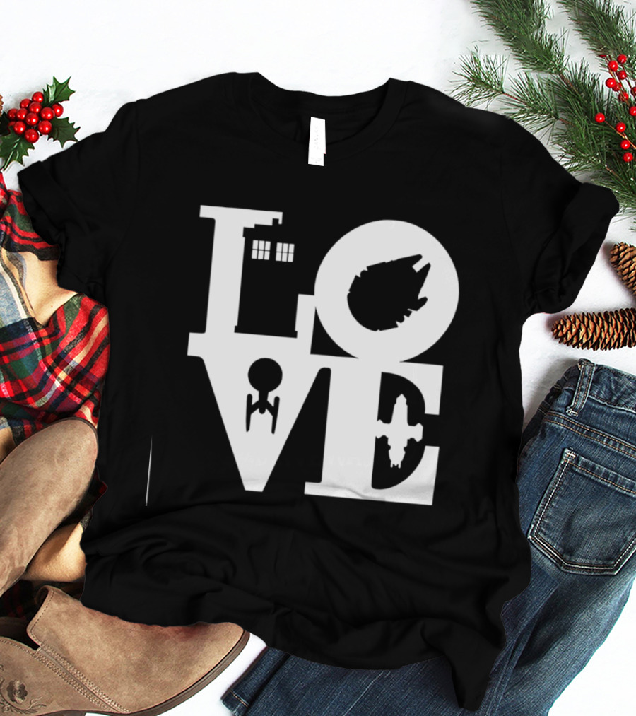 TARDIS Millennium Falcon Enterprise Serenity Sci Fi Love Mashup T-Shirt