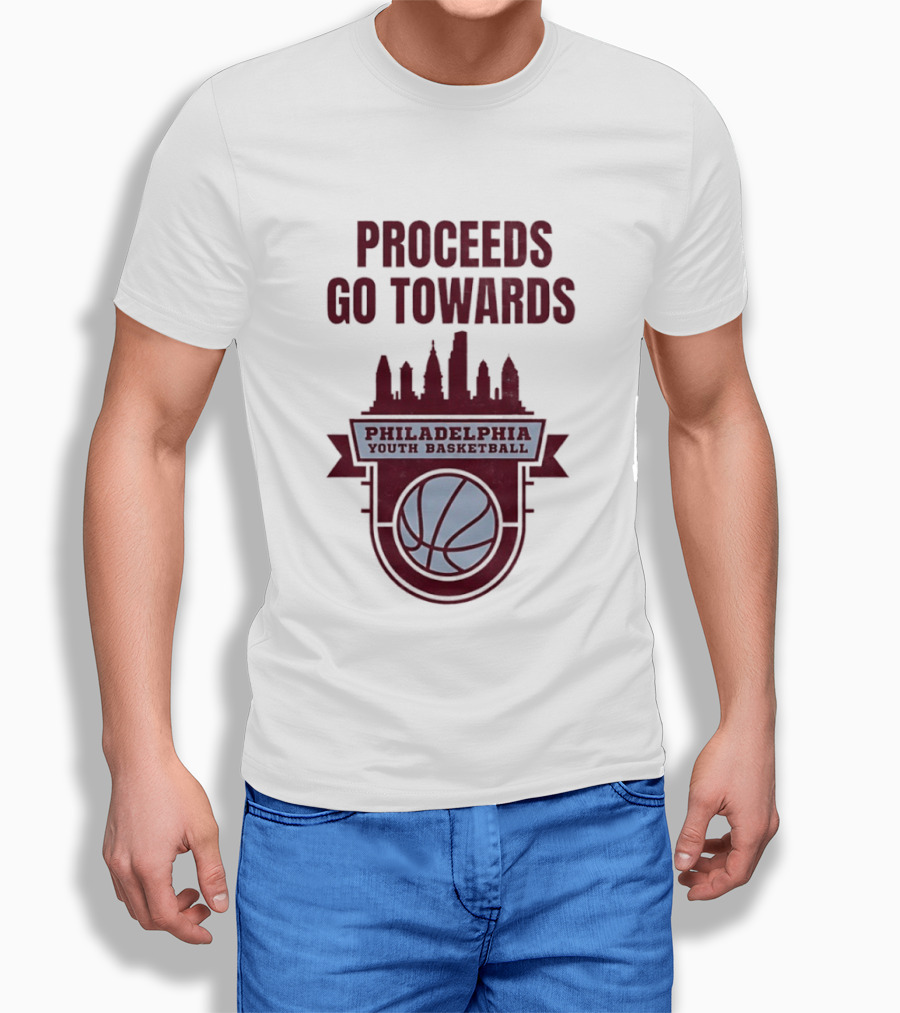 Philadelphia Youth Basketball Supporting Skyline And Ball T-Shirt