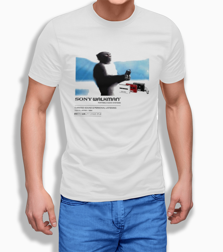 Sony Walkman Chimpanzee Tokyo Japan 1994 Curated Sound Personal Listening T-Shirt