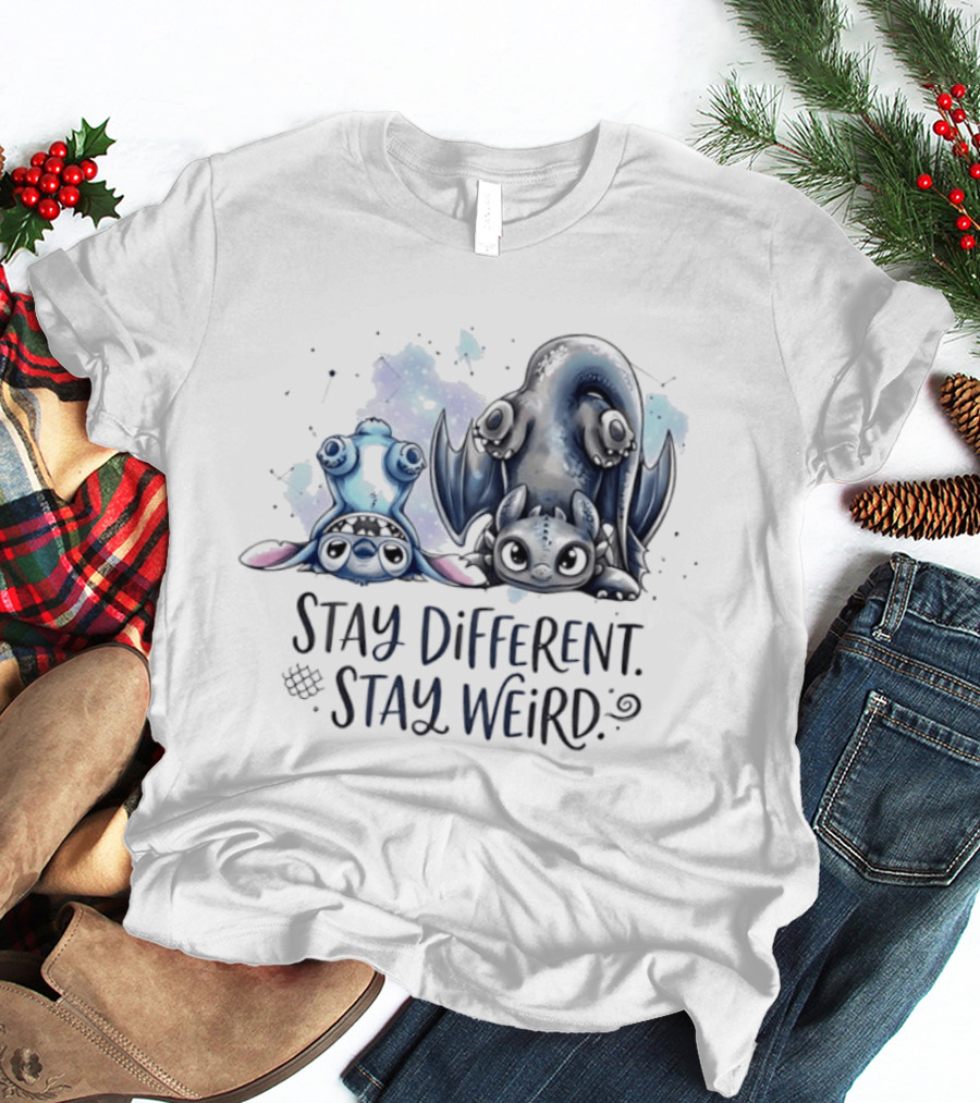 Stay Different Stay Weird Stitch And Toothless From Lilo And Stitch How To Train Your Dragon T-Shirt