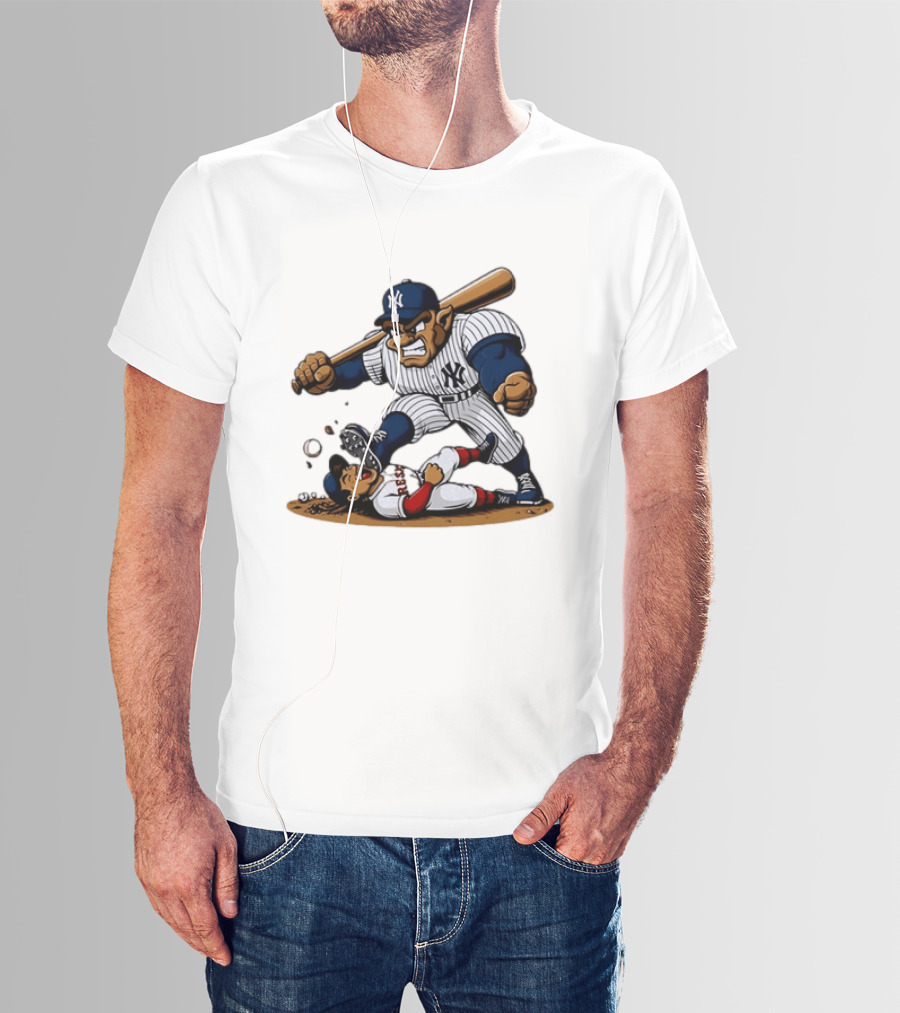 Yankees Vs Red Sox Cartoon Rivalry Yankees Player Dominance Over Red Sox Player T-Shirt