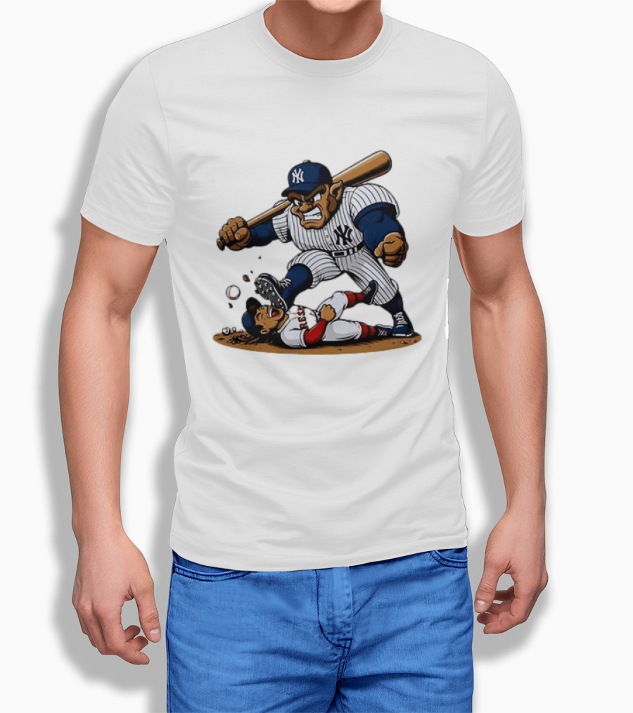Yankees Vs Red Sox Cartoon Rivalry Yankees Player Dominance Over Red Sox Player T-Shirt