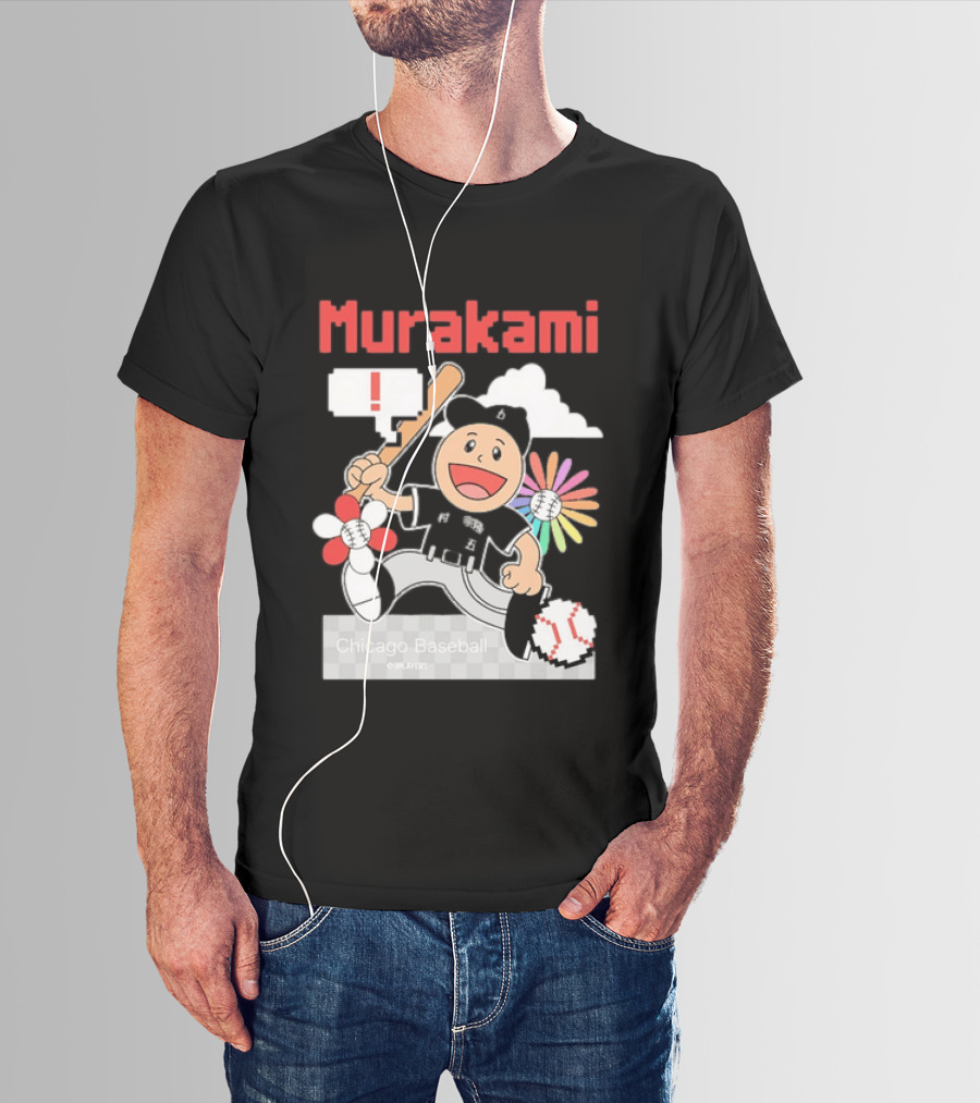 Murakami Chicago Baseball Munetaka Flower Baseball Cartoon T-Shirt