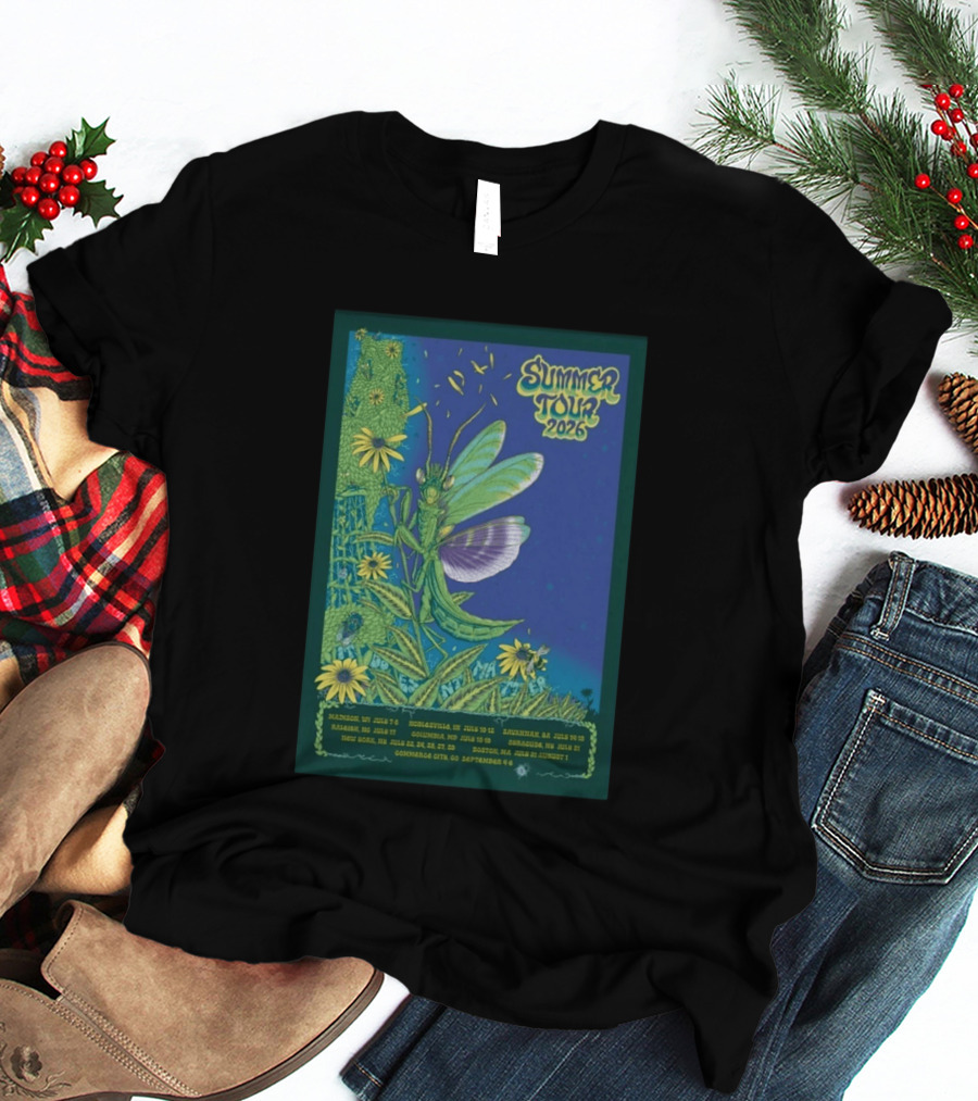 Phish Summer Tour 2026 Madison To Commerce City Dates Floral Grasshopper T-Shirt