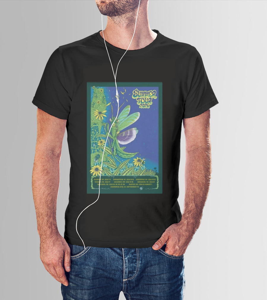 Phish Summer Tour 2026 Madison To Commerce City Dates Floral Grasshopper T-Shirt