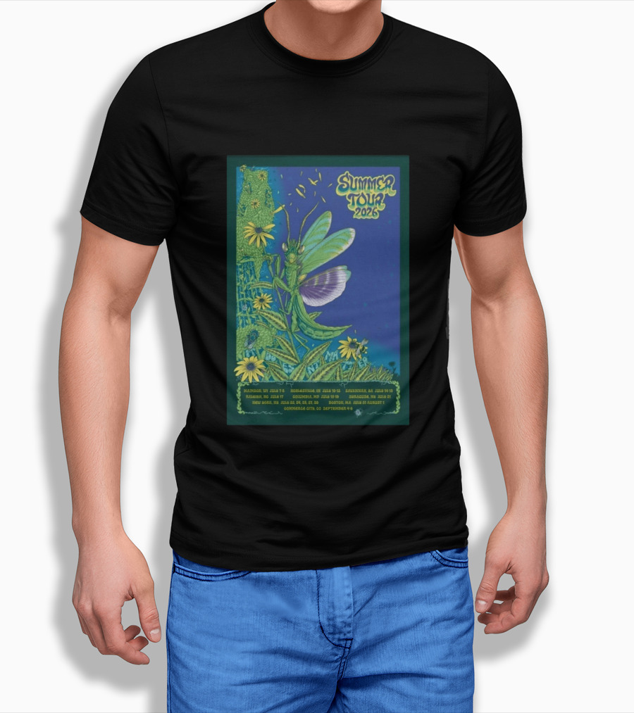 Phish Summer Tour 2026 Madison To Commerce City Dates Floral Grasshopper T-Shirt