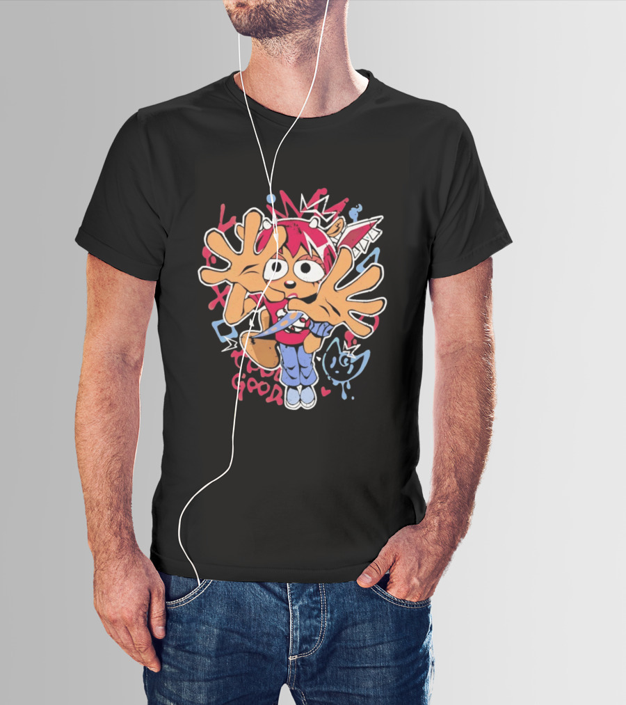 True Good Anime Distressed Graffiti Cartoon Character With Red Hair And Large Hands T-Shirt