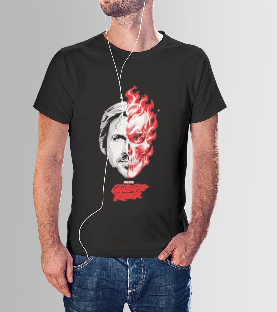 Ryan Gosling Ghost Rider 2028 Split Face Fiery Skull T-Shirt