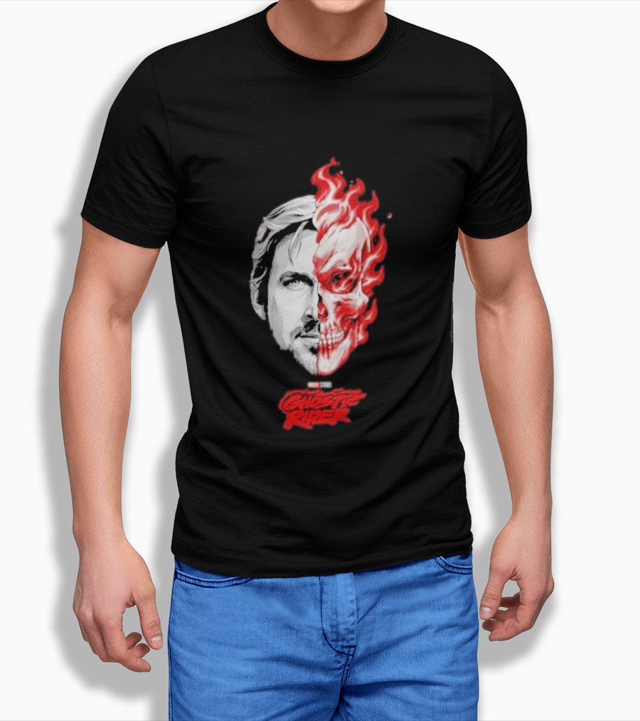Ryan Gosling Ghost Rider 2028 Split Face Fiery Skull T-Shirt