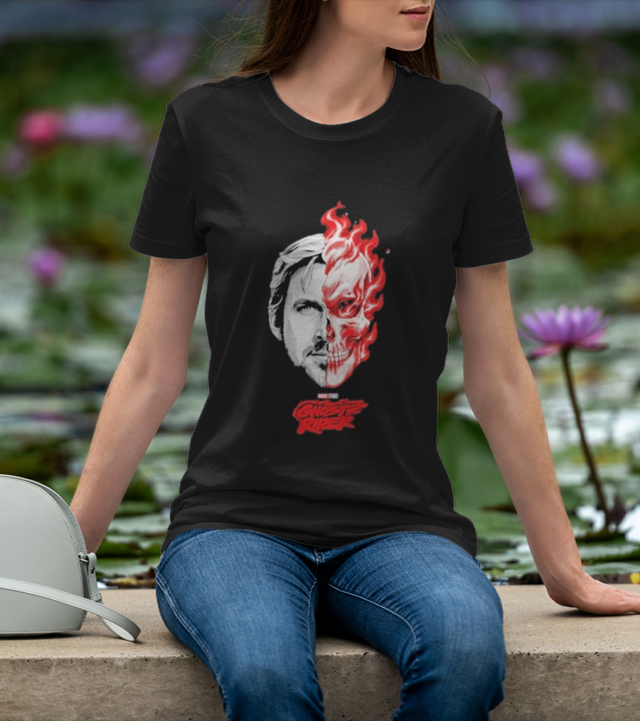Ryan Gosling Ghost Rider 2028 Split Face Fiery Skull T-Shirt