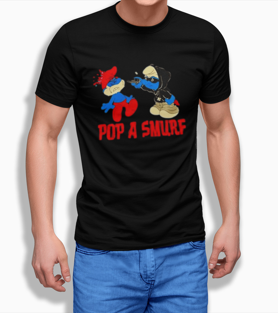 Pop A Smurf Gangster Cartoon Characters In Street T-Shirt