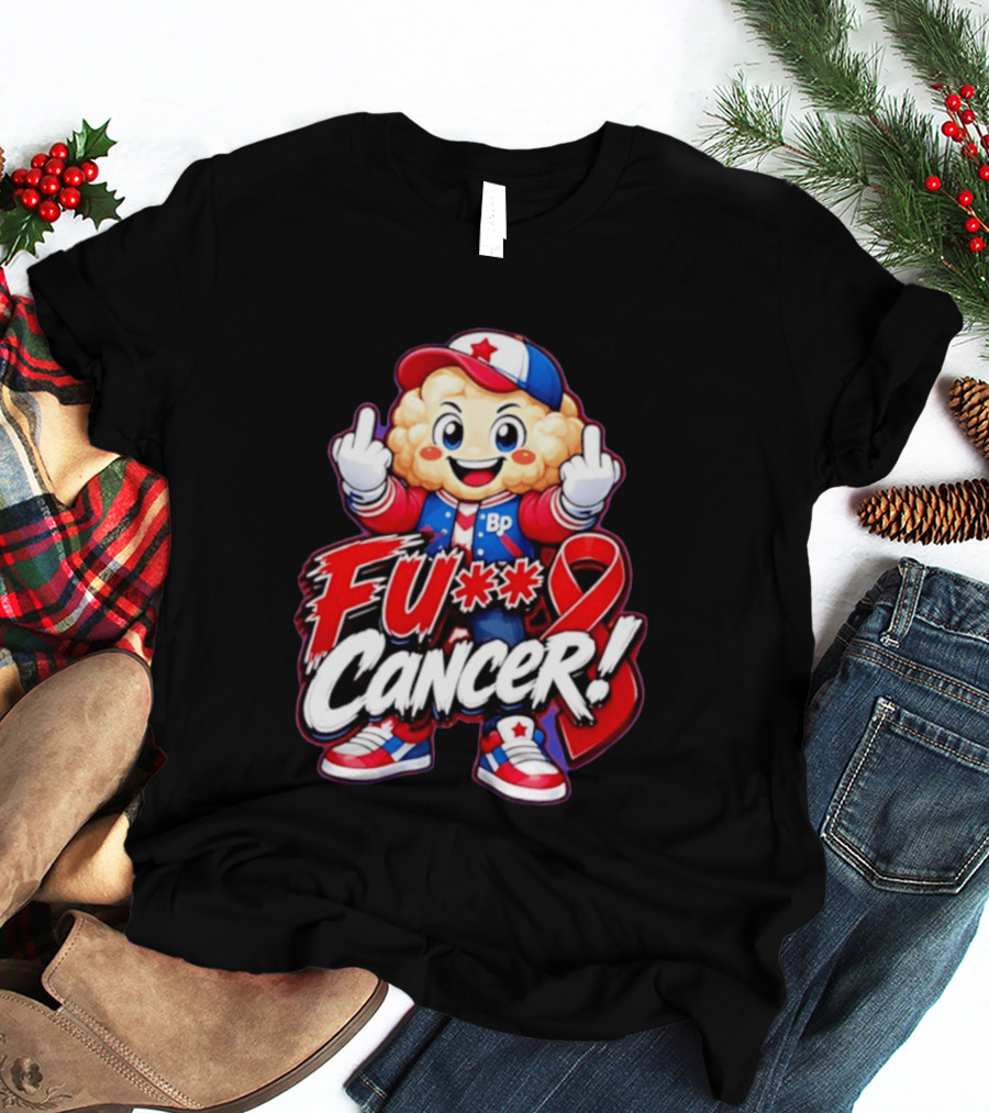 Cancer Awareness With Cauliflower Character And Red Ribbon T-Shirt