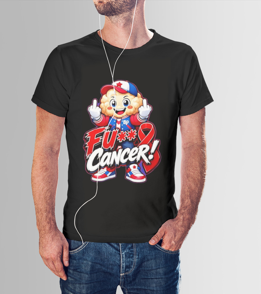 Cancer Awareness With Cauliflower Character And Red Ribbon T-Shirt