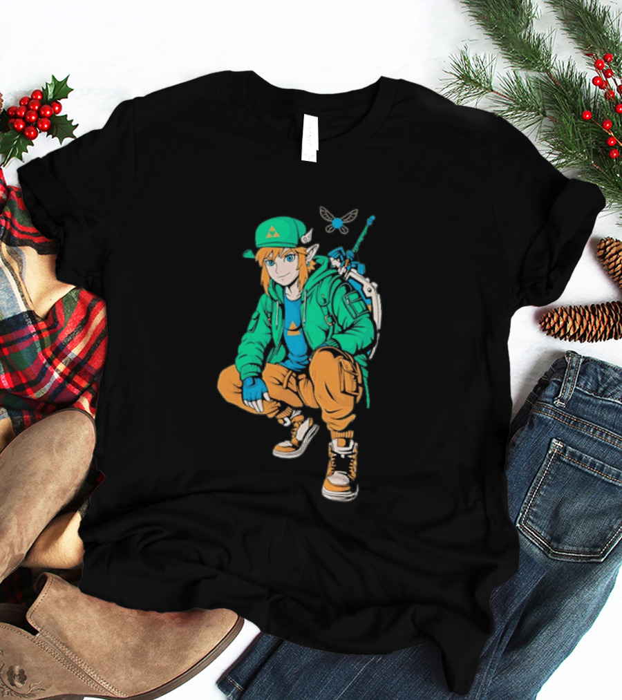 Link Legend Of Zelda Streetwear Style With Sword And Navi T-Shirt