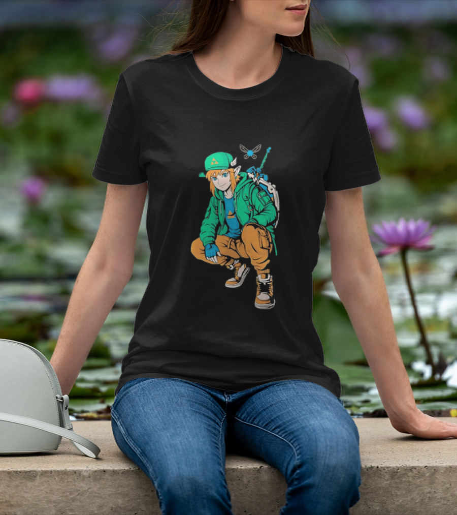 Link Legend Of Zelda Streetwear Style With Sword And Navi T-Shirt