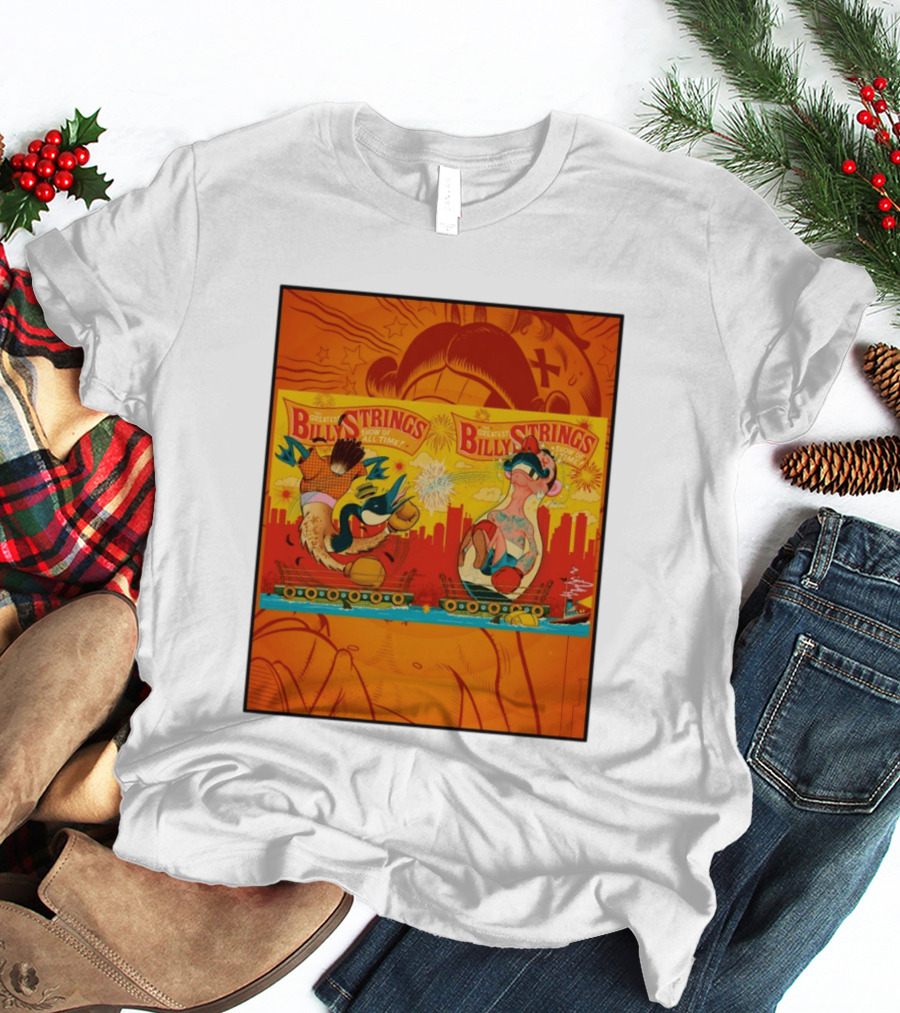 Billy Strings Greatest Show Of All Time Boxing Panels Playful Cartoon T-Shirt