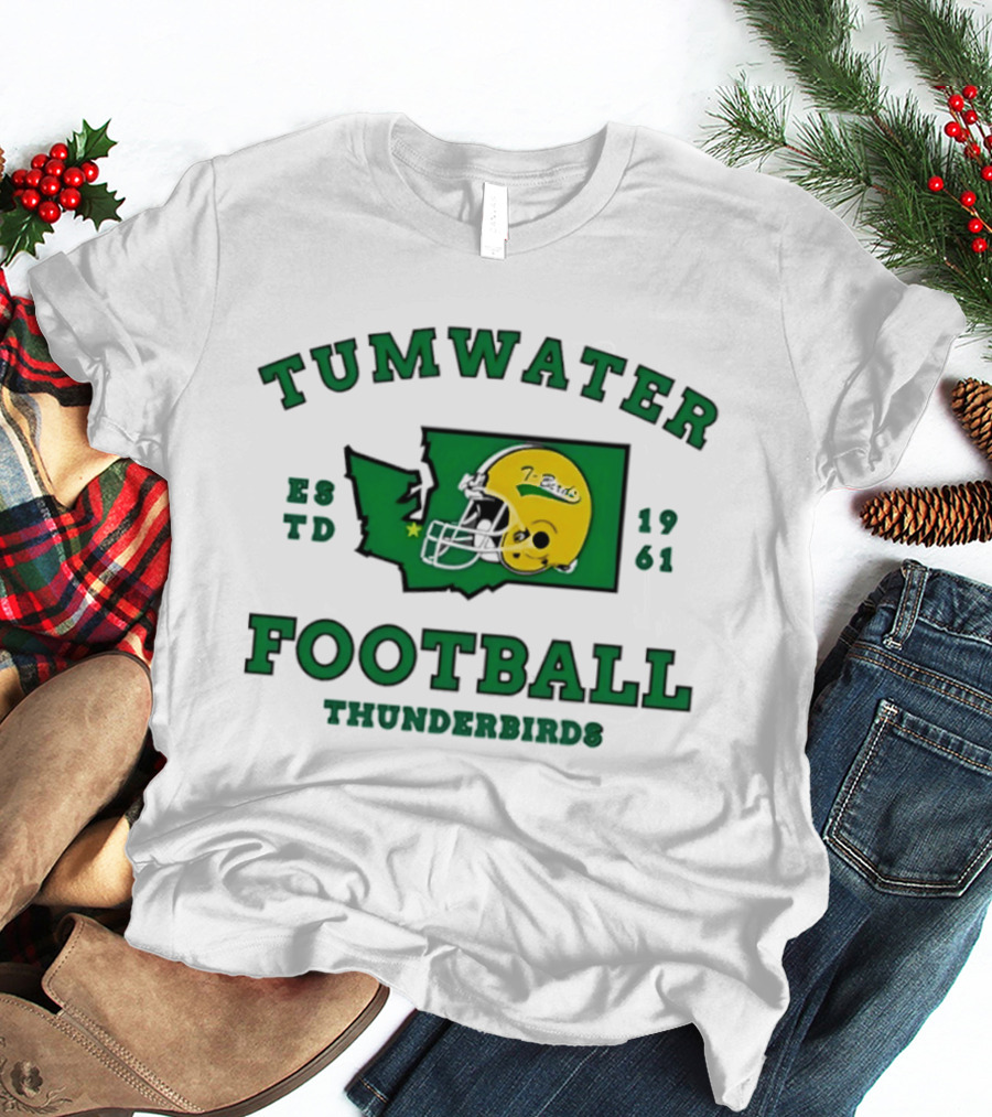 Tumwater Football Thunderbirds 1961 Estd Helmet And Washington State T-Shirt