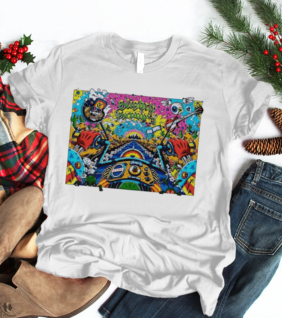 Slightly Stoopid Road Trippin Chicago IL Tour Art Alive Bird Skull Cactus Trippy Vibes T-Shirt