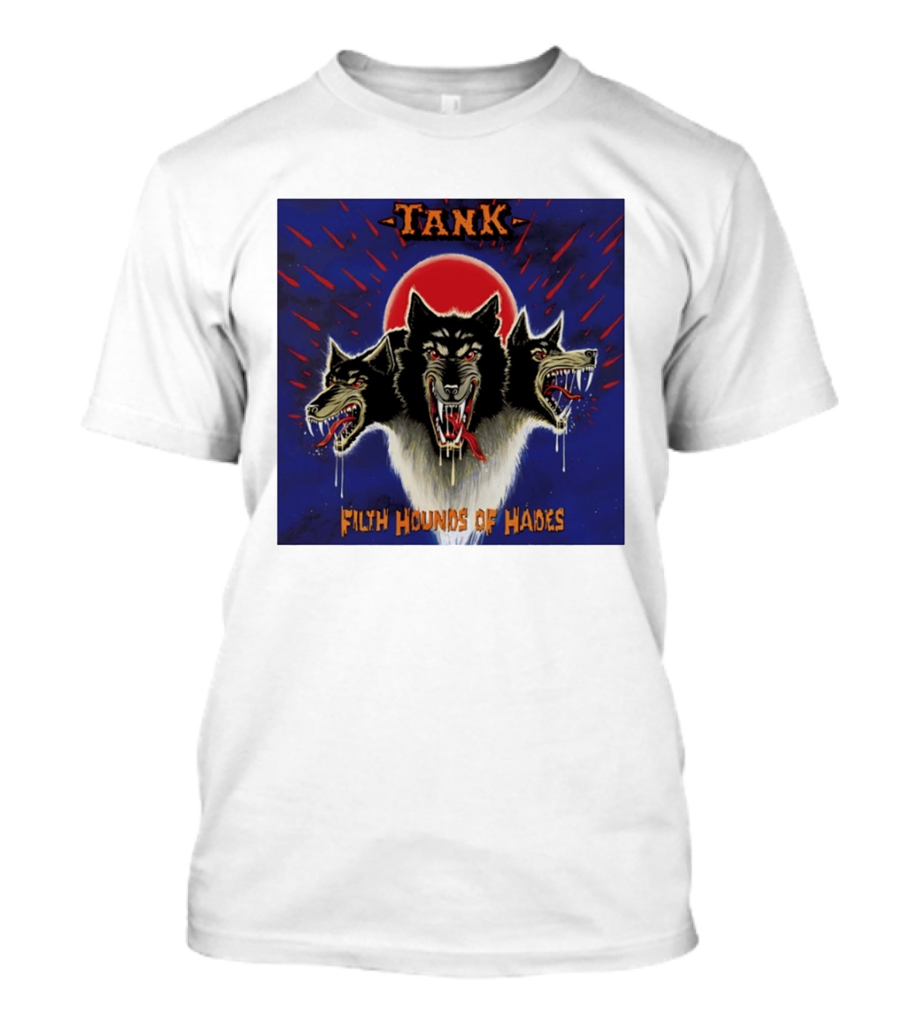 Tank Filth Hounds Of Hades Album Cover Heavy Metal Three Headed Dog Red Moon T-Shirt