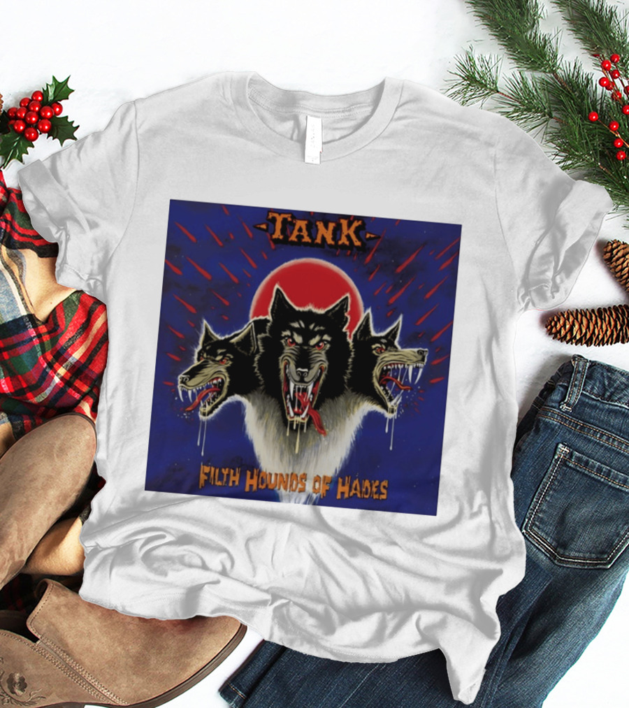 Tank Filth Hounds Of Hades Album Cover Heavy Metal Three Headed Dog Red Moon T-Shirt