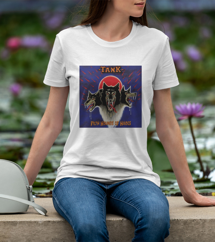 Tank Filth Hounds Of Hades Album Cover Heavy Metal Three Headed Dog Red Moon T-Shirt