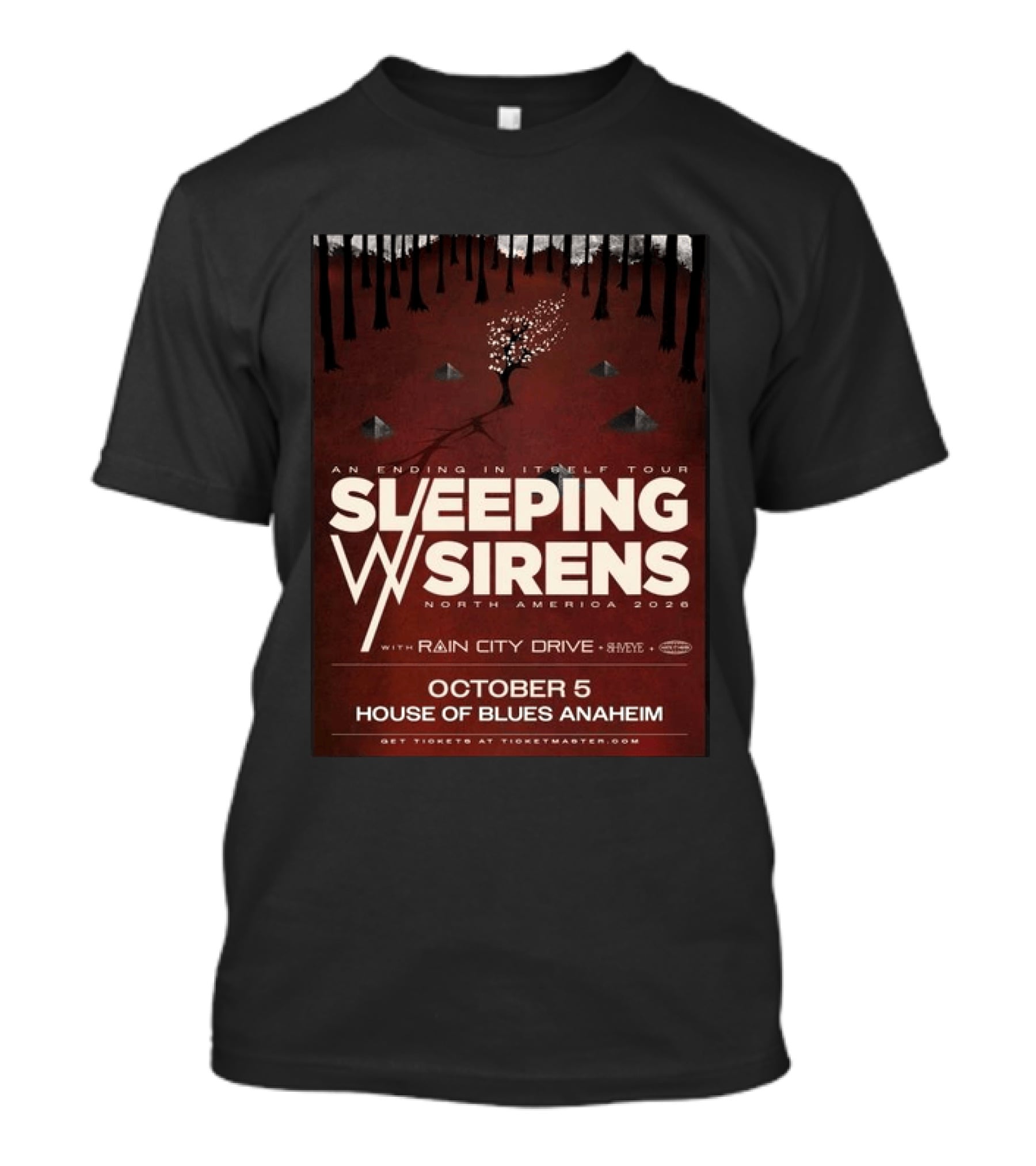 An Ending In Itself Tour Sleeping Sirens North America 2026 October 5 House Of Blues Anaheim Rain City Drive Eye🎵 T-Shirt