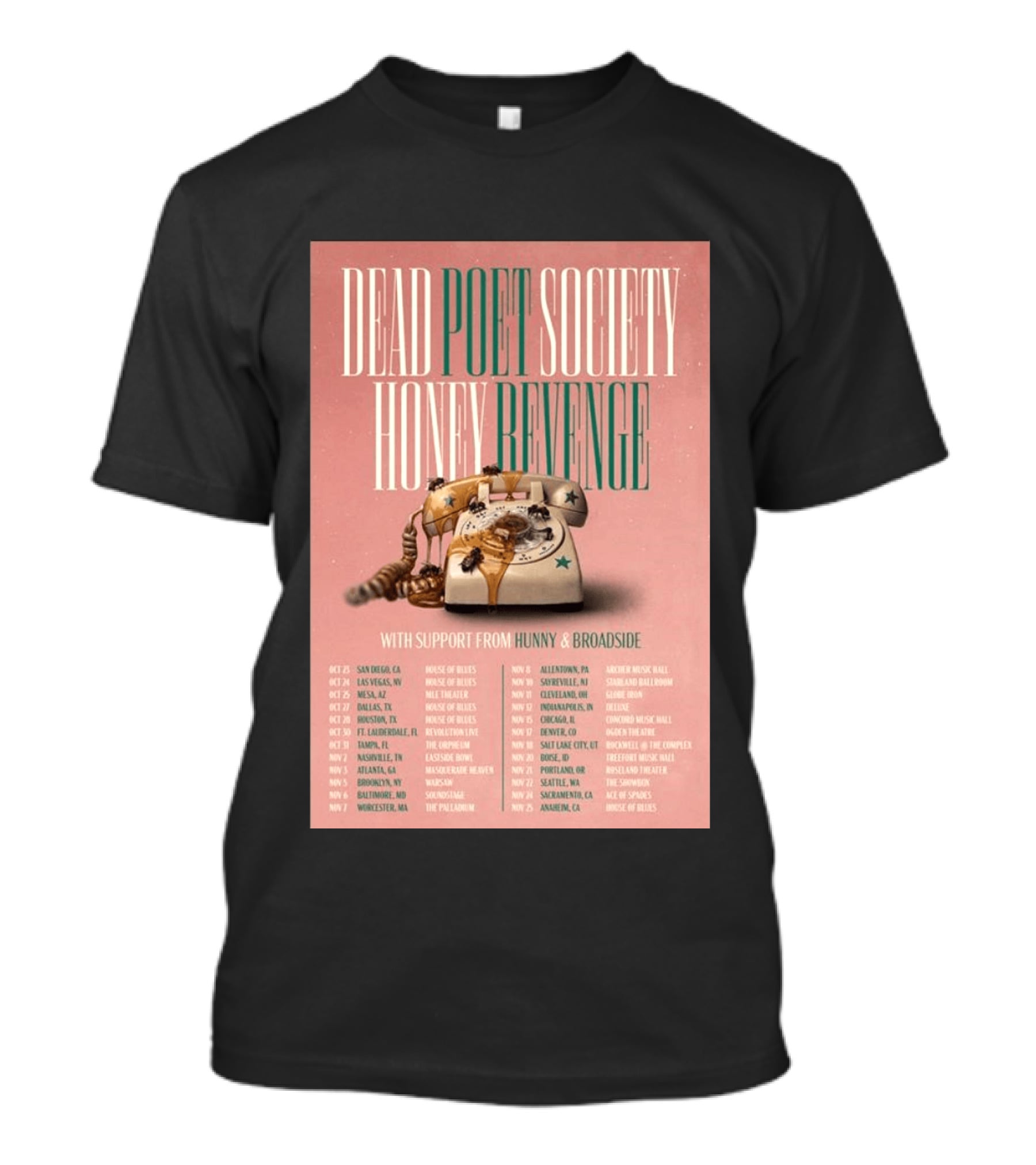 Dead Poet Society Honey Revenge 2026 USA Tour With Hunny And Broadside T-Shirt